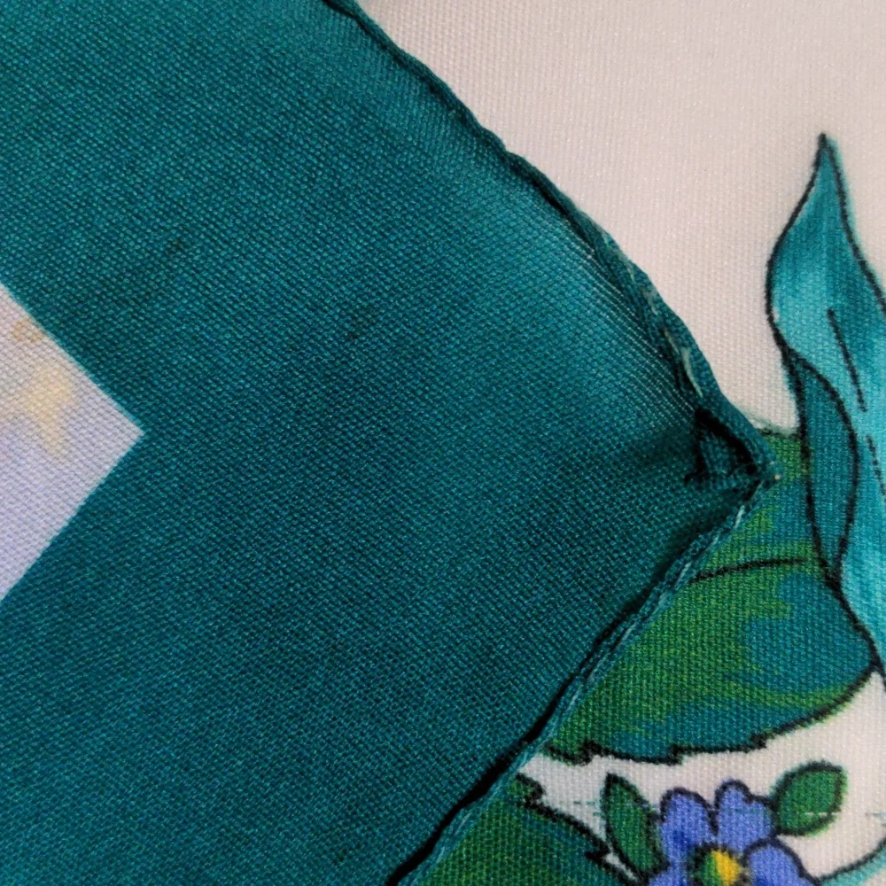 Vintage 60s Floral Scarf Italy Teal and White Garden Cottagecore Spring Summer